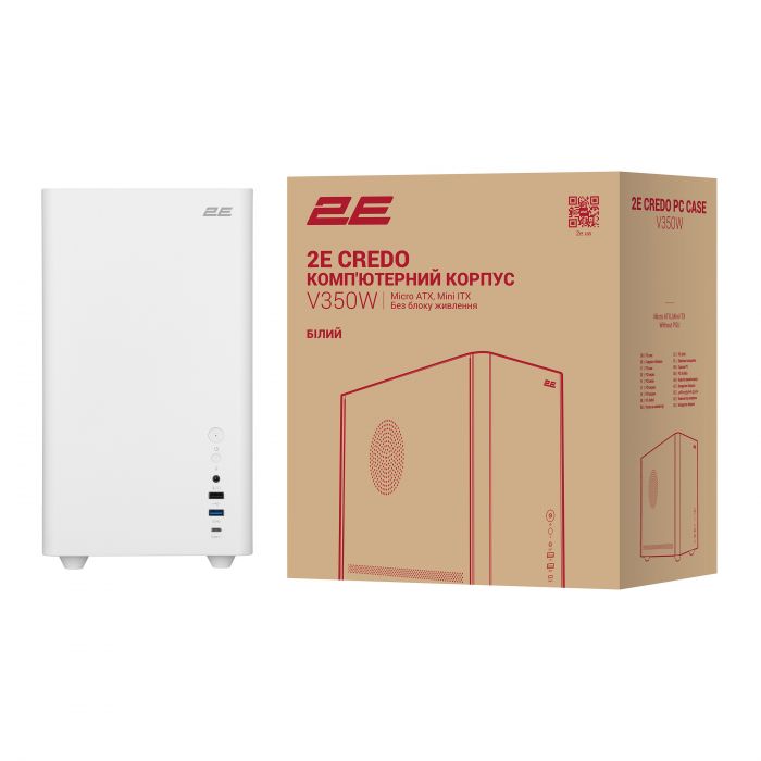 Корпус 2E Credo Metal V350W без БЖ, 1xUSB3.0, 1х USB 2.0, 1xUSB Type-C, 3x120мм, VGA 350мм, LCS ready, контролер з пультом, mATX, білий