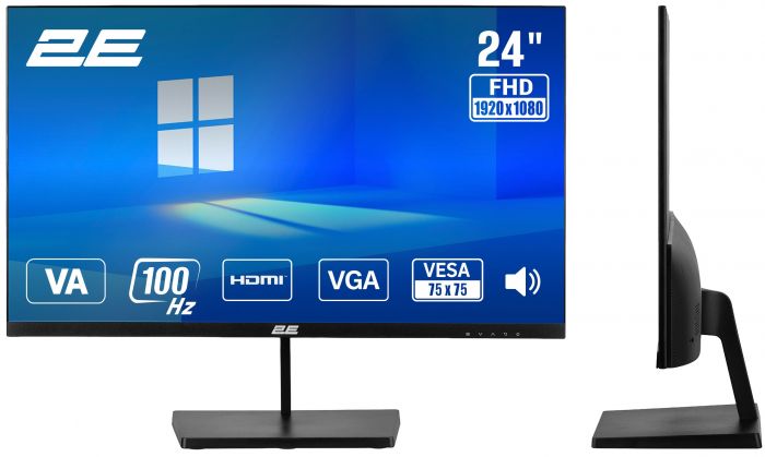 Монітор 2E 23.8" B2425B D-Sub, HDMI, MM, VA, 100Hz, FreeSync