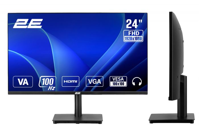 Монітор 2E 23.8" A2425B D-Sub, HDMI, VA, 100Hz, FreeSync