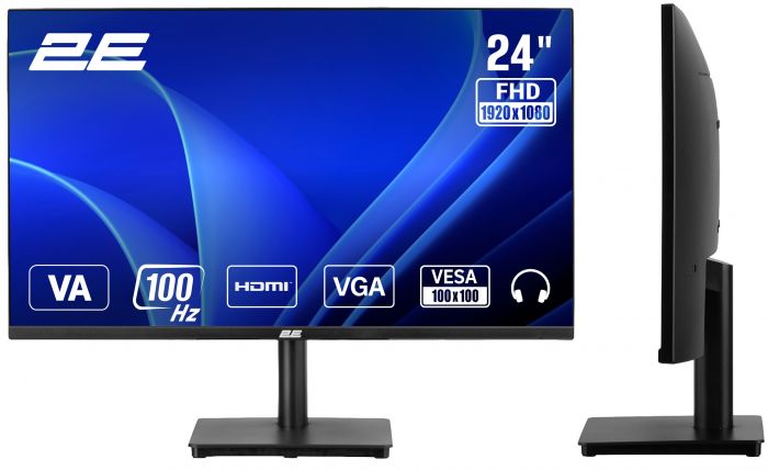 Монітор 2E 23.8" A2425B D-Sub, HDMI, VA, 100Hz, FreeSync