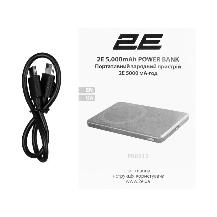 Акумулятор портативний літій-іонний Power Bank 2E Slim Wireless QI 5000мА·год, 18Вт, PD, сірий
