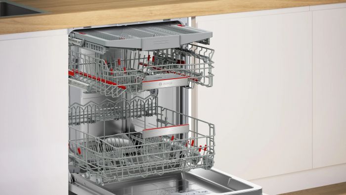 Посудомийна машина Bosch вбудована, 14компл., A, 60см, дисплей, 3й кошик, Zeolith, білий