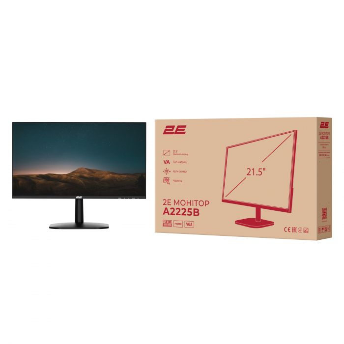 Монітор 2E 21.5" A2225B D-Sub, HDMI, VA, 100Hz