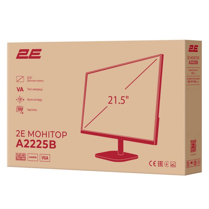 Монітор 2E 21.5" A2225B D-Sub, HDMI, VA, 100Hz