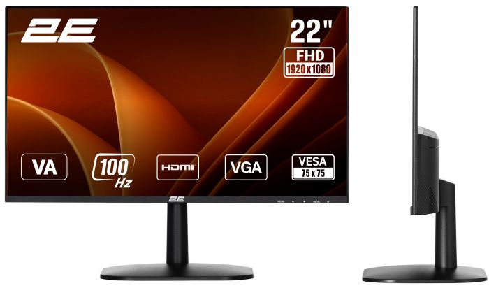 Монітор 2E 21.5" A2225B D-Sub, HDMI, VA, 100Hz