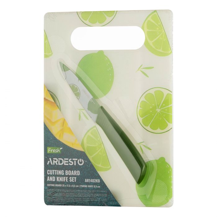 Набір кухонна дошка і ніж ARDESTO Fresh, 2 предмети, 25x17.5x0.5см, 8.9см, пластик, нержавіюча сталь