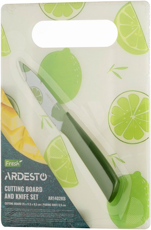 Набір кухонна дошка і ніж ARDESTO Fresh, 2 предмети, 25x17.5x0.5см, 8.9см, пластик, нержавіюча сталь