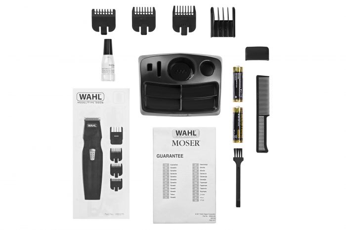 Тример WAHL Mustache&Beard, для бороди і вусів, ААx2, в комплекті, роторний мотор, насадок-4, гребінець, підставка, сталь, чорний