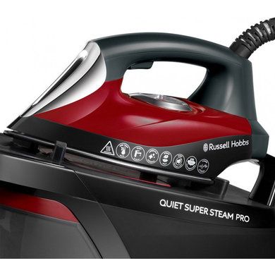 Праска-парогенератор Russell Hobbs Quiet Super Steam Pro, 2750Вт, 1800мл, постійна пара - 315гр, одна температура, керам. підошва, чорно-червоний