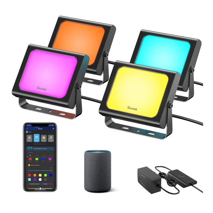 Набір настінних світильників Govee H7060 LED Smart Flood Lights, 4шт, RGBICWW, WI-FI/Bluetooth, чорний Набір настінних світильників Govee H7060 LED Smart Flood Lights, 4шт, RGBICWW, WI-FI/Bluetooth, чорний