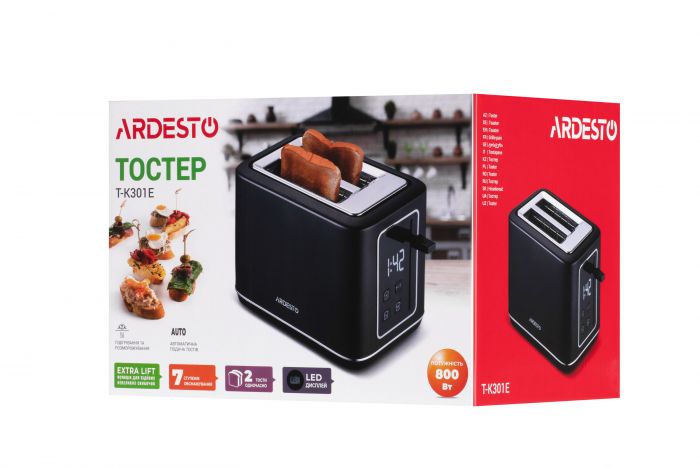 Тостер Ardesto Elegance 800Вт, LED дисплей, пластик, чорний