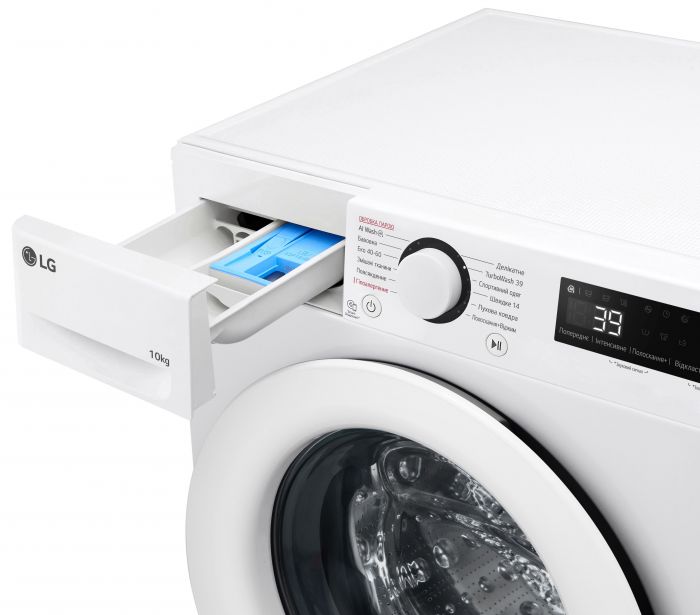 Пральна машина LG фронтальна, 10кг, 1400, A, 57см, дисплей, пара, інвертор, білий