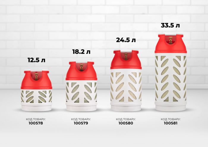 Балон газовий композитний Hexagon Ragasco 12.5л HR12.5L, пропан/бутан 5кг/6кг, 20бар, вентиль Shell (український стандарт), 3.4 кг