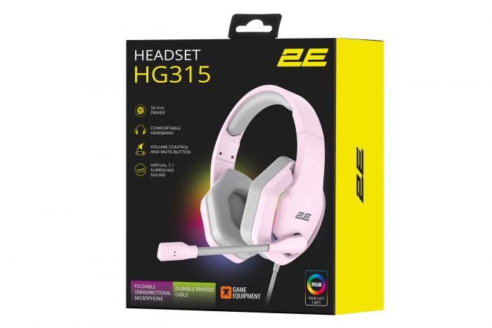 Гарнітура ігрова 2E GAMING HG315, 7.1, USB-A, RGB, 2м, рожевий