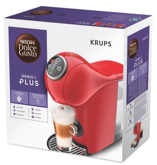 Кавоварка Krups капсульна Dolce Gusto Genio S Plus 0.8л, капсули, сенcорне керування, червоний