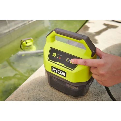 Насос для брудної та чистої води акумуляторний Ryobi ONE+ RY18SPA-0 18В 4200л/год висота перекачування 8м занурення 5м штуцер 1" таймер відключення захист сухого ходу 4кг без АКБ та ЗП