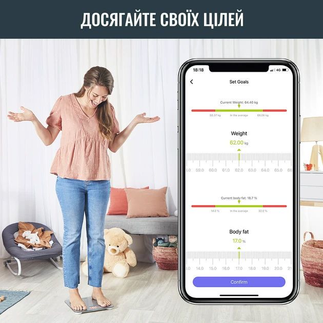 Ваги Tefal підлогові Goodvibes Life, 160кг, Bluetooth, AAAx3 в комплекті, скло, сірий