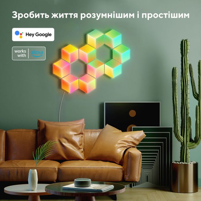 Набір настінних світильників Govee H6066 Glide Hexa Pro LED Light Panels, 10шт, RGBIC, WI-FI/Bluetooth, білий