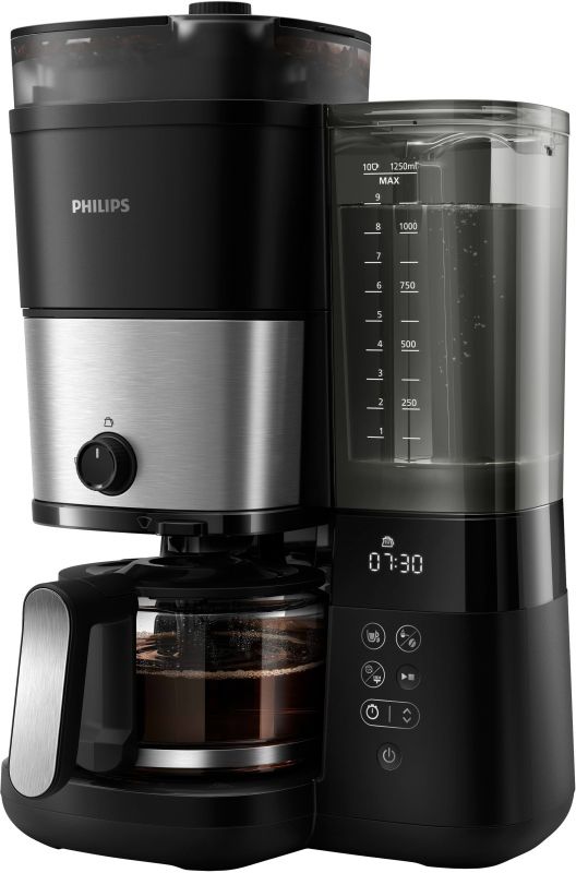 Кавоварка Philips крапельна All-in-1 Brew 1.25л, зерно + мелена, дисплей, підігрів кавника, кавомолка, чорний