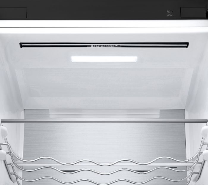 Холодильник LG з нижн. мороз., 203x60х68, холод.відд.-277л, мороз.відд.-110л, 2дв., E, NF, інв., диспл зовн., Fresh Сonverter, Metal Fresh, чорний