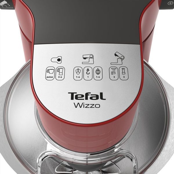 Кухонна машина Tefal Wizzo 1000Вт, чаша-метал, корпус-метал/пластик, насадок-6, червоний