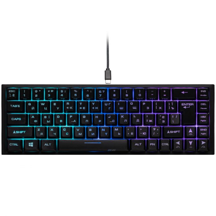 Клавіатура мембранна 2E GAMING KG350 68key, USB-A, EN/UA/RU, RGB, чорний