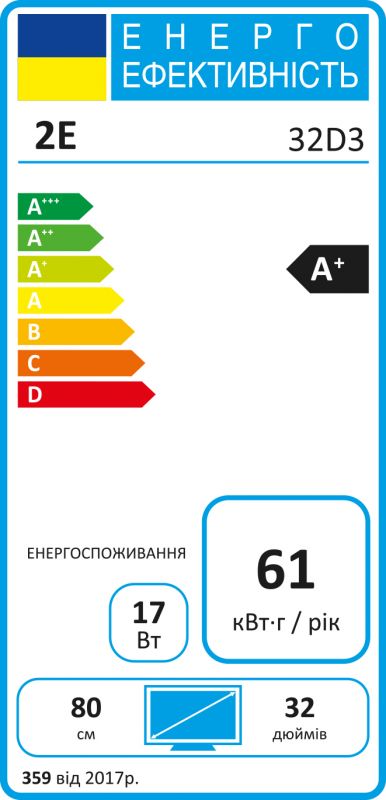 Телевізор 32" 2E LED HD 60Hz Black