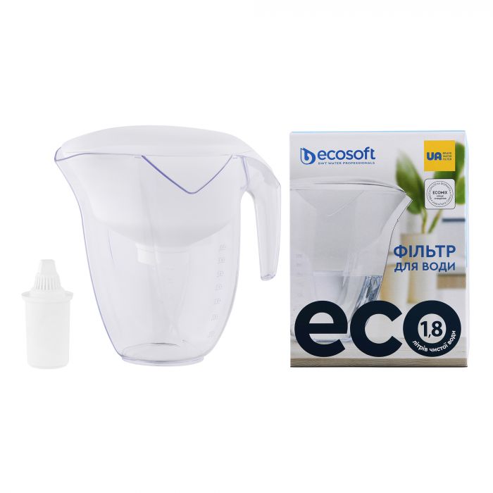 Фільтр-глечик Ecosoft ECO 3л (1.8л очищеної води) з фільтр-картриджем, білий