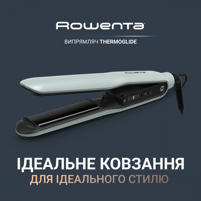 Випрямляч Rowenta Thermoglide, темп.режимів-5, 150-230С, іонізація, титан, світло-зелений