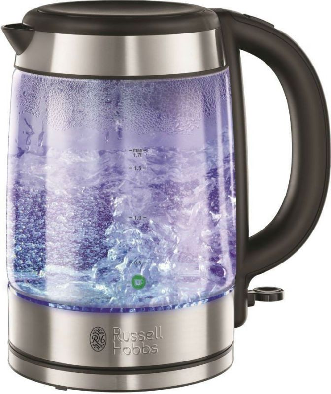 Електрочайник Russell Hobbs Glass, 1.7л, скло, підсвічування, сріблясто-чорний