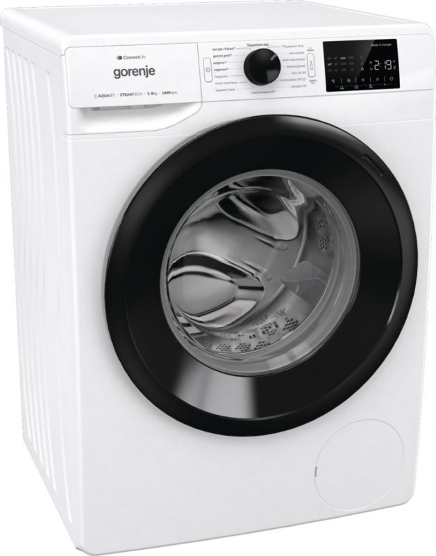 Пральна машина Gorenje фронтальна, 9кг, 1400, A+++, 46,5см, дисплей, інвертор, пара, Wi-Fi, білий