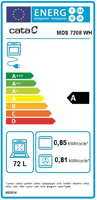 Духова шафа Cata електрична, 72л, A, дисплей, конвекція, MDS 7208 WH, білий