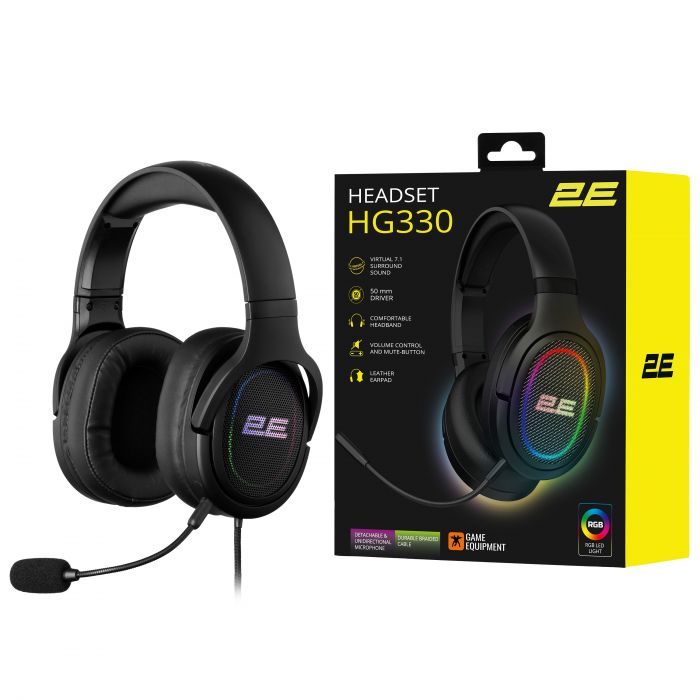 Гарнітура ігрова 2E GAMING HG330, 7.1, USB-A, RGB, 2м, чорний