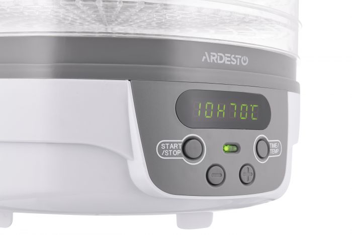 Сушарка для продуктів  Ardesto FDB-5321T, 250Вт, піддонів -5x3см, діаметр-32см, макс-70°С, таймер, електр. управління, пластик , білий