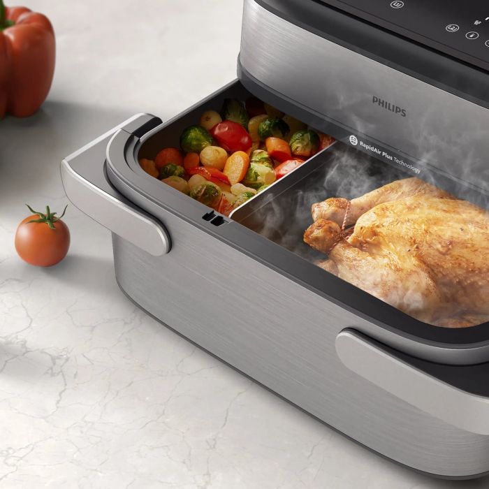 Мультипіч Philips Ovi Dual SteamFry 2750Вт, чаша-3+6л, сенсорне управл., 8 авто. програм,  пластик/метал, сірий