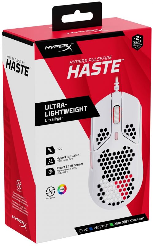 Миша HyperX Pulsefire Haste, RGB, USB-A, біло-рожевий