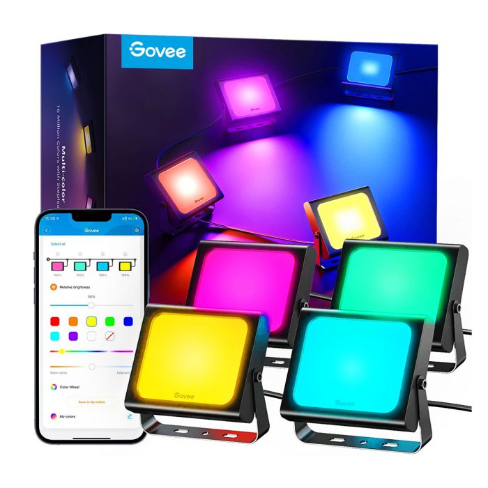 Набір настінних світильників Govee H7060 LED Smart Flood Lights, 4шт, RGBICWW, WI-FI/Bluetooth, чорний Набір настінних світильників Govee H7060 LED Smart Flood Lights, 4шт, RGBICWW, WI-FI/Bluetooth, чорний