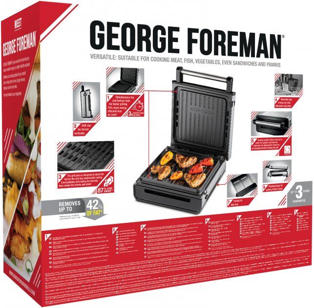 Гриль George Foreman прижимний Smokeless Grill 1575Вт, темп. режимів-1, з`ємні пластини, пластик, чорний