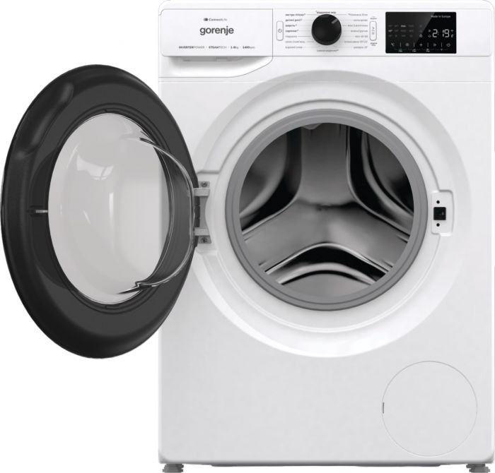 Пральна машина Gorenje фронтальна, 8кг, 1400, A+++, 46,5см, дисплей, інвертор, пара, Wi-Fi, білий