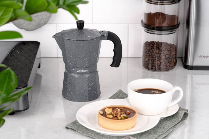 Гейзерна кавоварка ARDESTO Gemini Molise, 0.4л, 9 чашок, алюміній, сірий