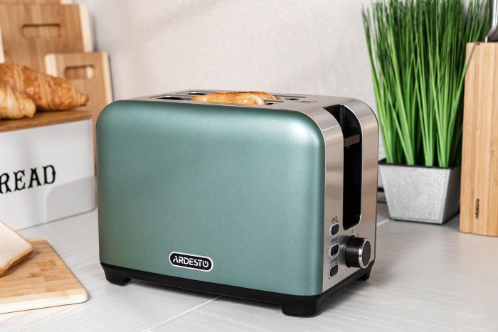 Тостер ARDESTO Mint Harmony 800Вт, метал, м'ятно-сріблястий