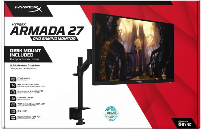 Монітор LCD 27" QHD HyperX Armada, 2xHDMI 2.0, DP 1.4, IPS, 2560x1440, 165Hz, 1ms