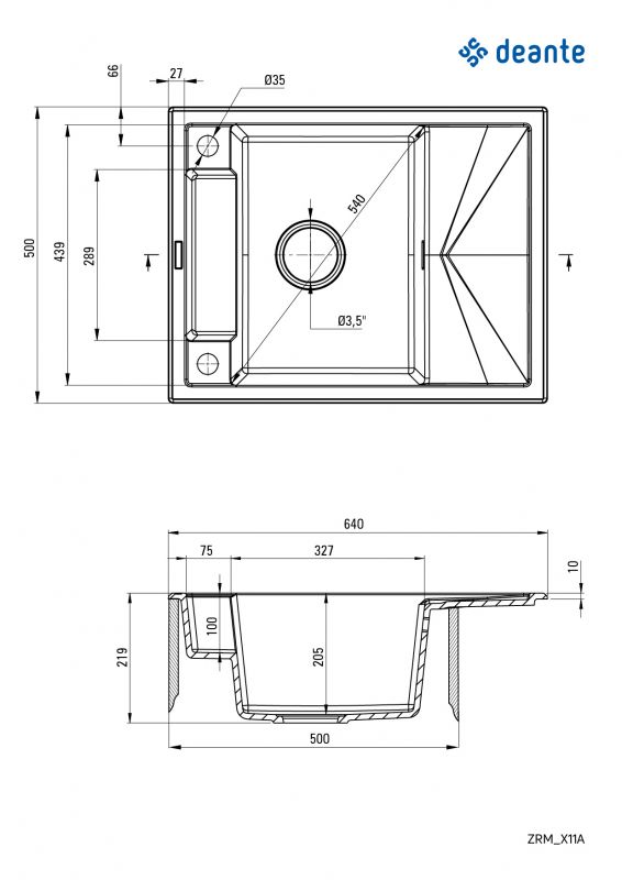 Мийка кухонна Deante Magnetic, граніт, прямокут., з крилом, 640х500х219мм, чаша - 1, врізна, сірий