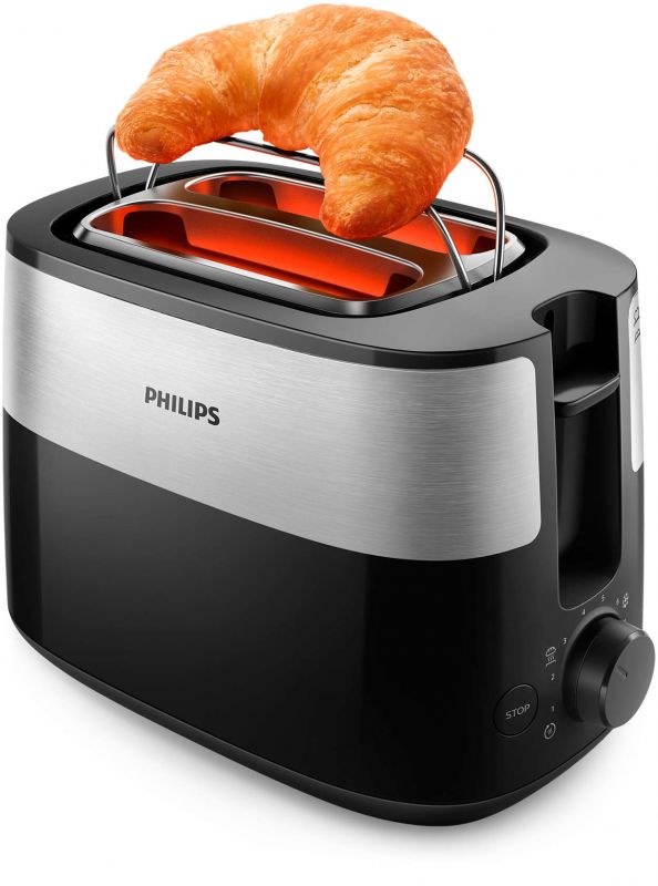 Тостер Philips Daily Collection 830Вт, метал/пластик, чорний