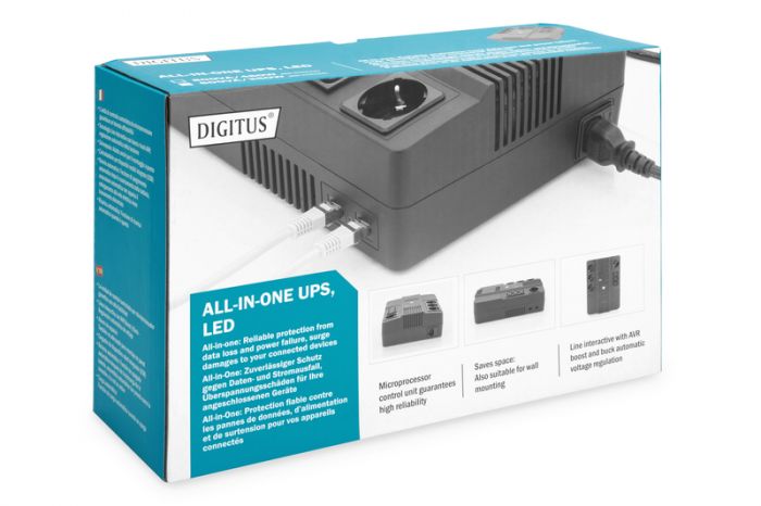 Джерело безперебійного живлення DIGITUS 600VA/360W, LED, RJ45, USB, 4xSchuko+3xC13