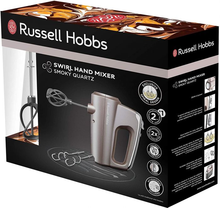 Міксер Russell Hobbs ручний Smoky Quartz, 350Вт, насадки-4, турборежим, сріблястий