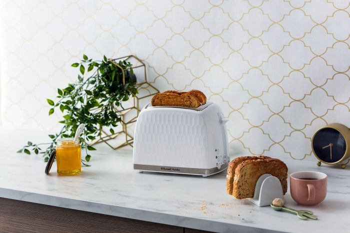 Тостер Russell Hobbs Honeycomb 850Вт, широкі слоти, пластик, білий