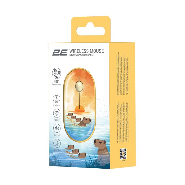 Миша 2E MF300 CAPYBARA:SUNSET Silent WL BT, жовтий