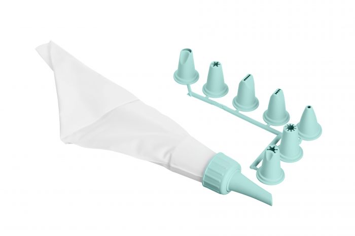 Мішок кондитерський з насадками Ardesto Tasty baking, 26.8x13.4см, пластик, блакитний