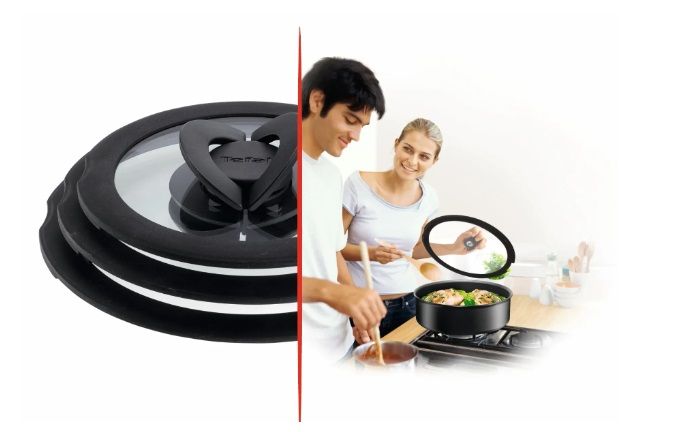 Кришка Tefal Ingenio 24см, скло, силікон, прозоро-чорний